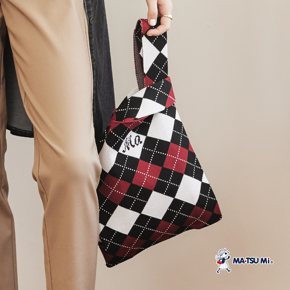 MA‧TSU Mi經典格紋針織提袋(紅.綠)