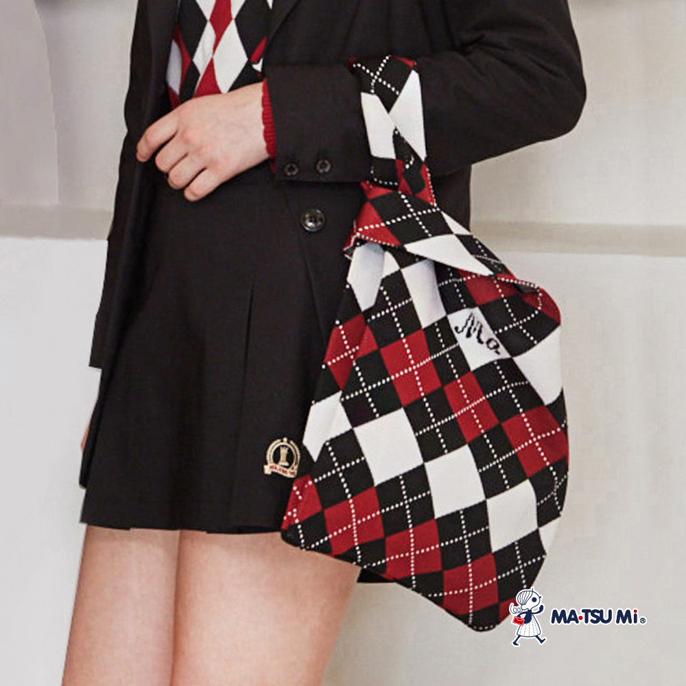 MA‧TSU Mi經典格紋針織提袋(紅.綠)