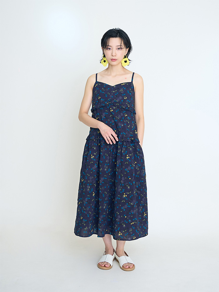 花露細肩帶波浪洋裝-細語