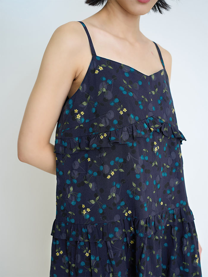 花露細肩帶波浪洋裝-細語