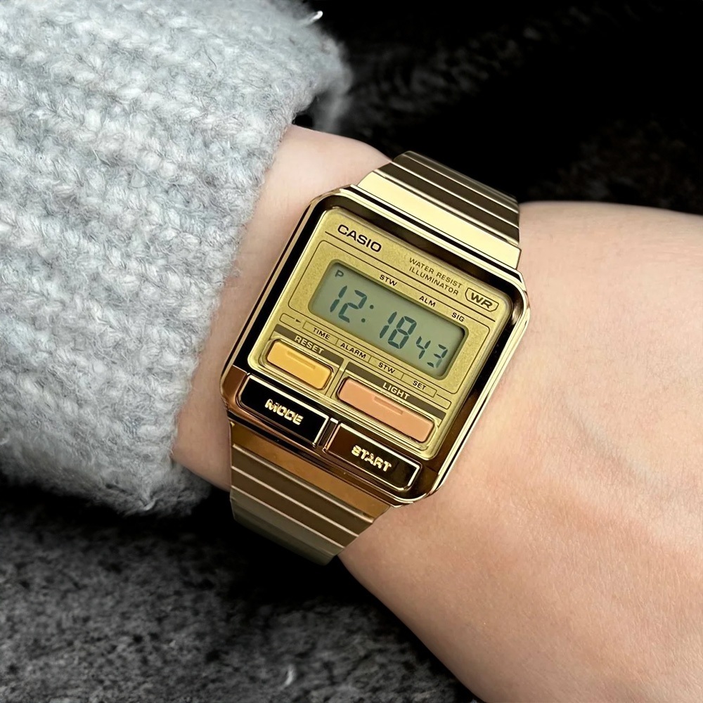 萬年鐘錶 - 卡西歐  CASIO 復古俏皮金錶 電子錶  A120WEG-9A  錶徑 33.5MM