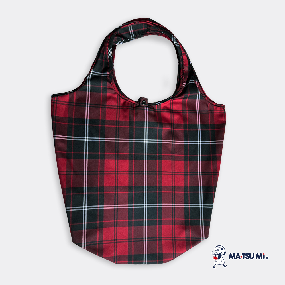 MA‧TSU Mi 熊熊紅格紋收納購物袋(紅)