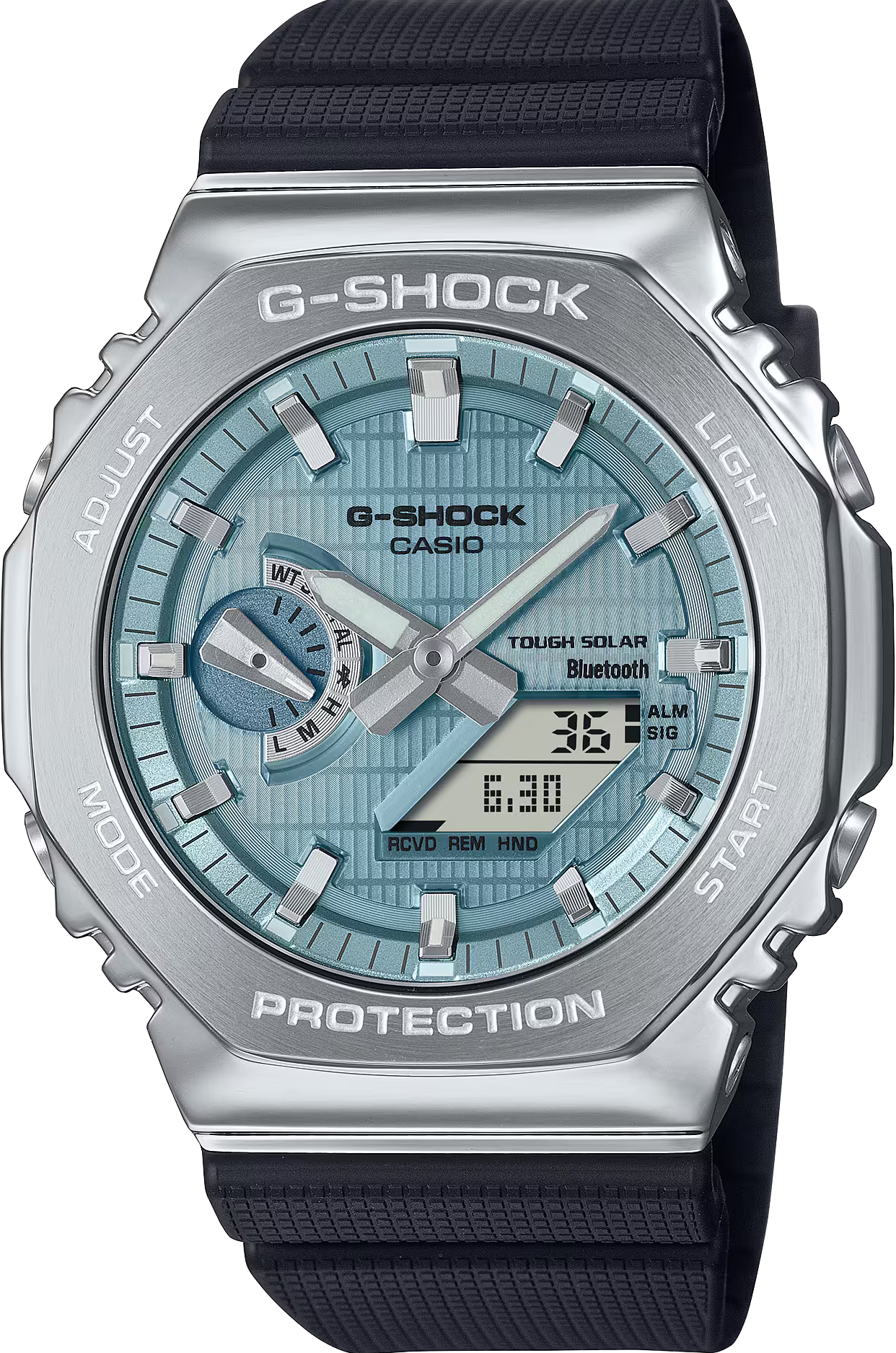 萬年鐘錶 - G-SHOCK  精緻光澤藍面太陽能藍芽智慧型八角錶殼電子錶  GBM-2100A-1A2  錶徑 : 44.4 mm