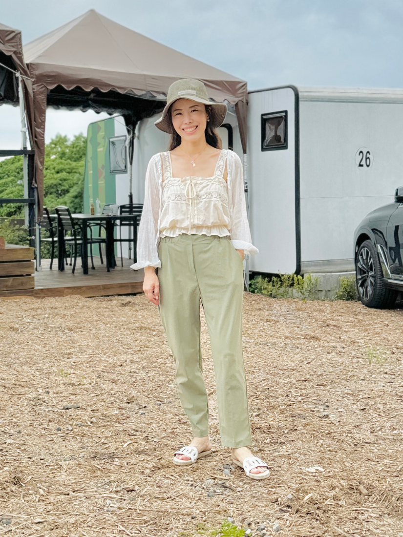 [現貨] 夏季螞蟻腰後鬆緊涼感彈性褲 [ 牛油果綠 / Free,L,XL ]