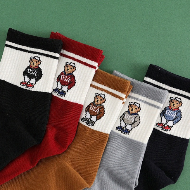 小熊美式風格襪子-4色現貨