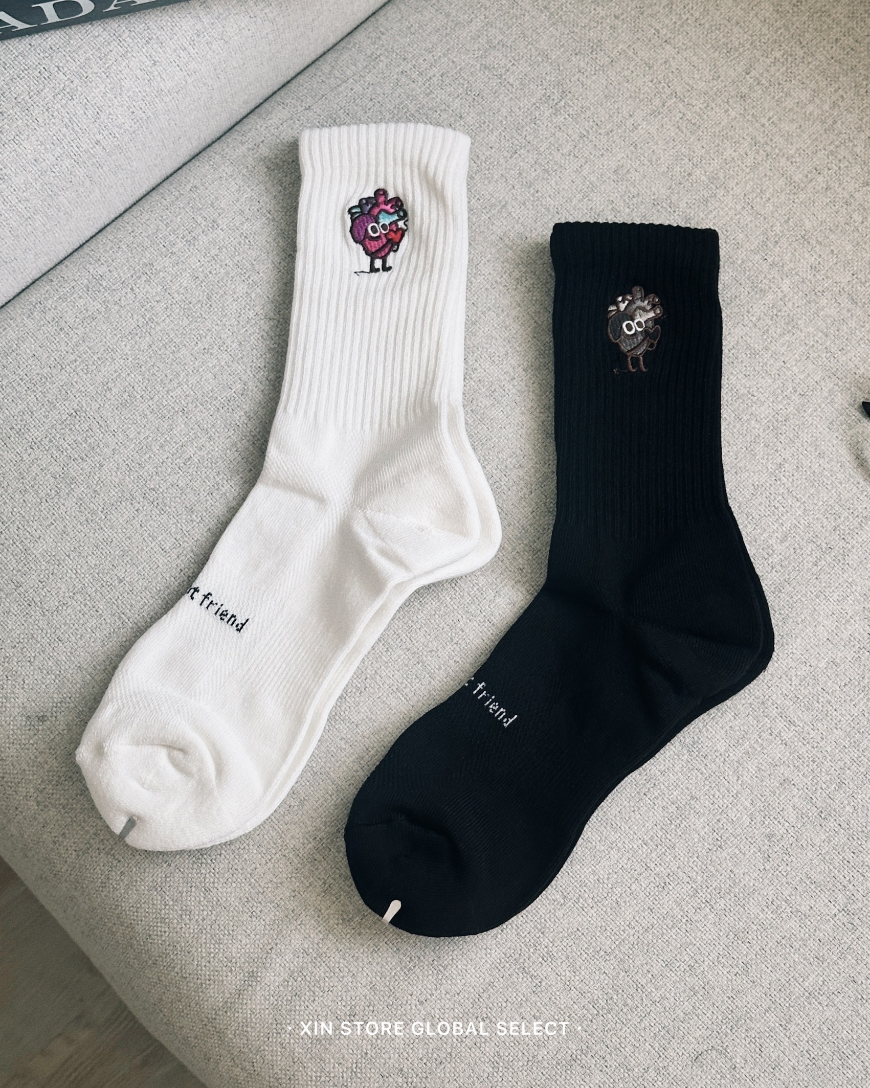 Best Foot Friend BFF 愛情魔法師 心臟 刺繡 中筒襪 襪子