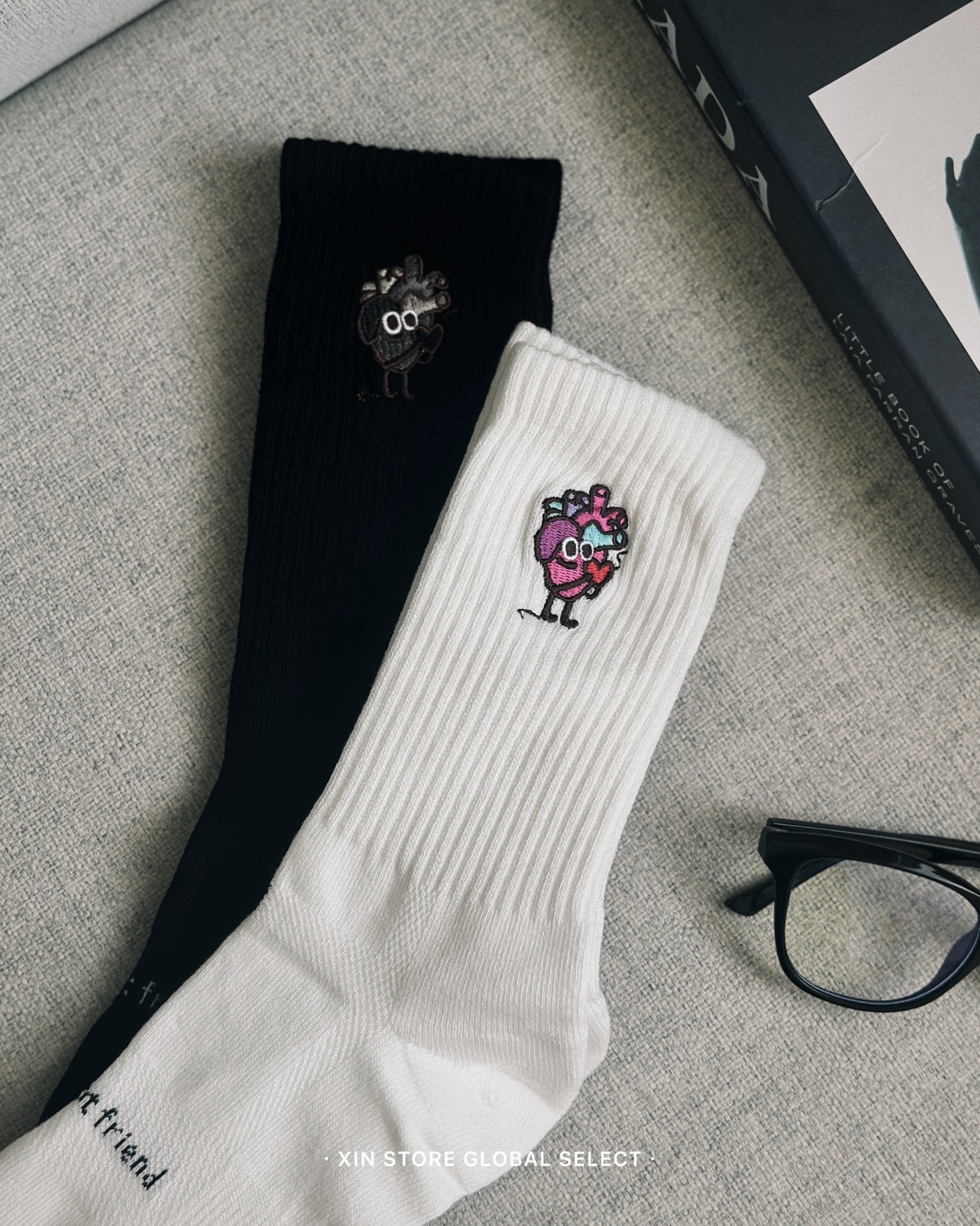 Best Foot Friend BFF 愛情魔法師 心臟 刺繡 中筒襪 襪子