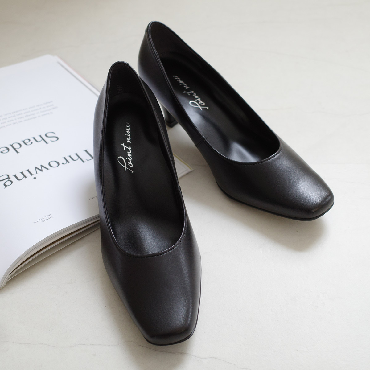 Point nine日本製真皮女用商務方頭高跟鞋5.5公分