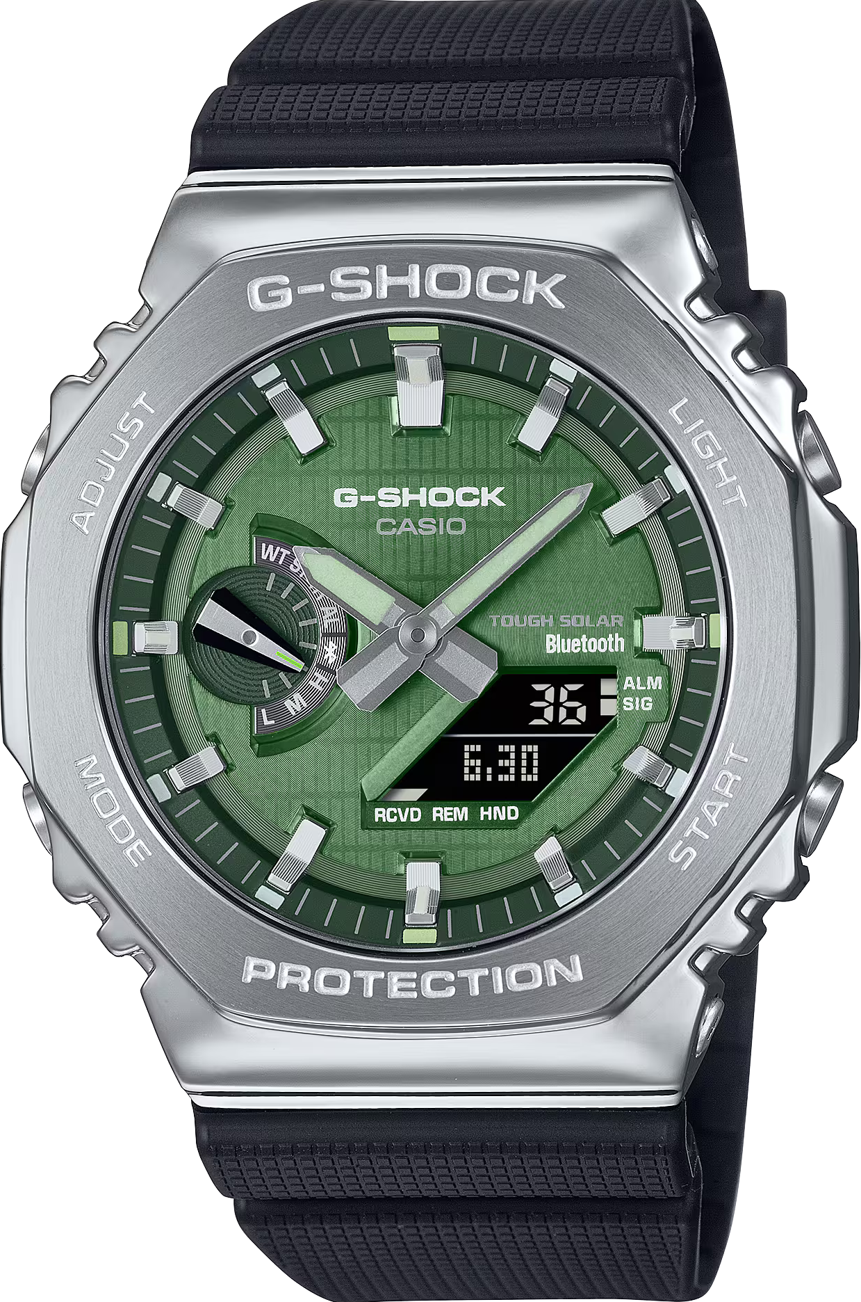 萬年鐘錶 - G-SHOCK  精緻光澤綠面太陽能藍芽智慧型八角錶殼電子錶  GBM-2100A-1A3  錶徑 : 44.4 mm