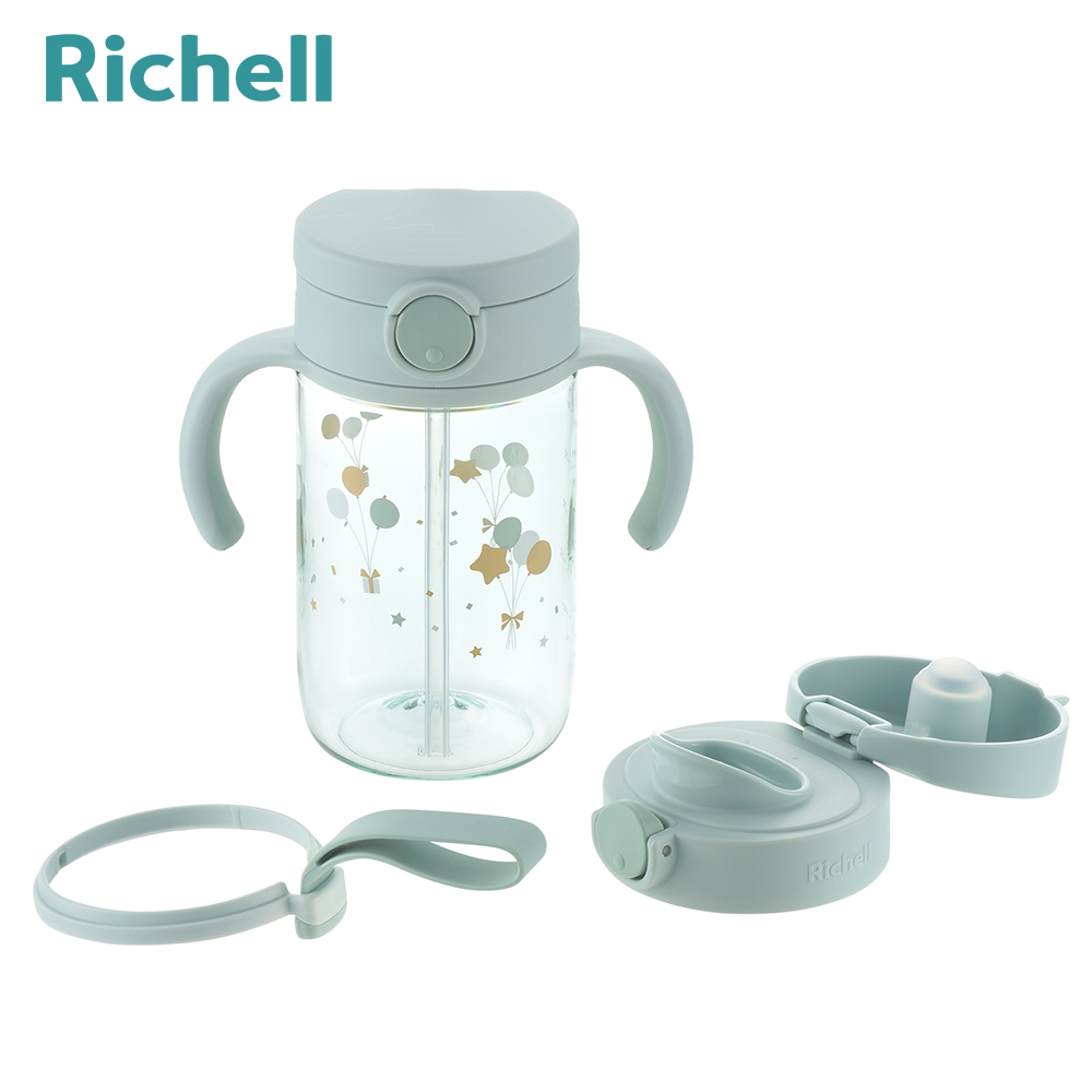 【Richell 利其爾】AX系列 吸管直飲水杯套組 - 幻夢漂浮 (附掛勾帶)