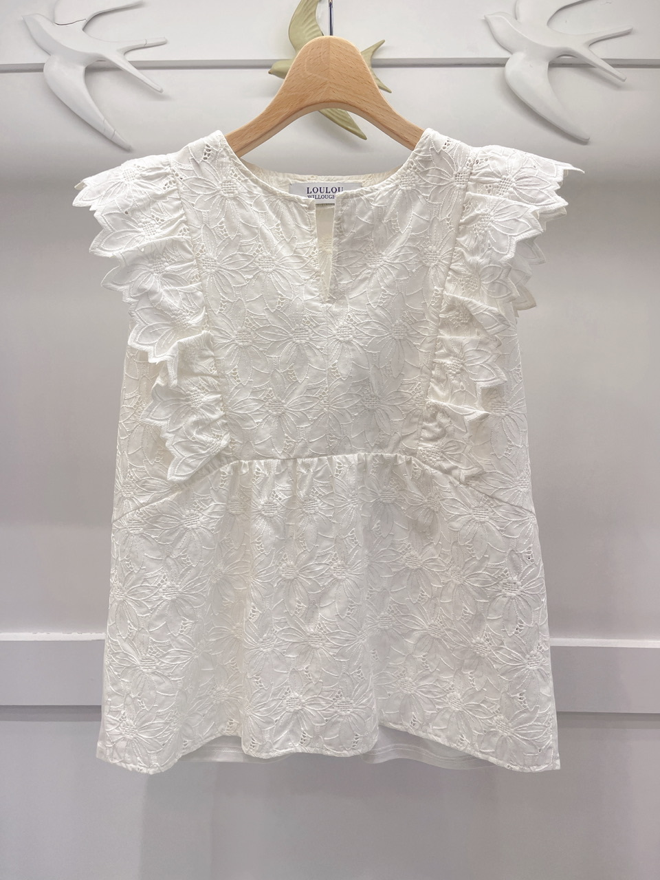 刺繡lace花布邊上衣