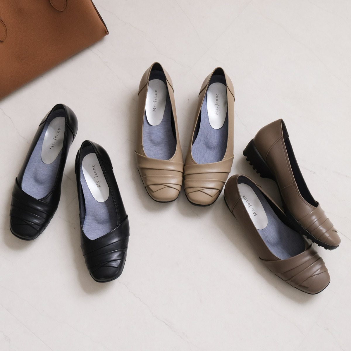 Ms. Jeune 日本真皮女用輕盈舒適不規則條紋設計高跟鞋