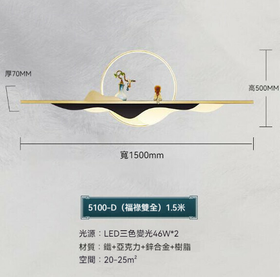 熱推中式背景牆裝飾壁燈（福祿雙全款150cm）【LED三色變光】