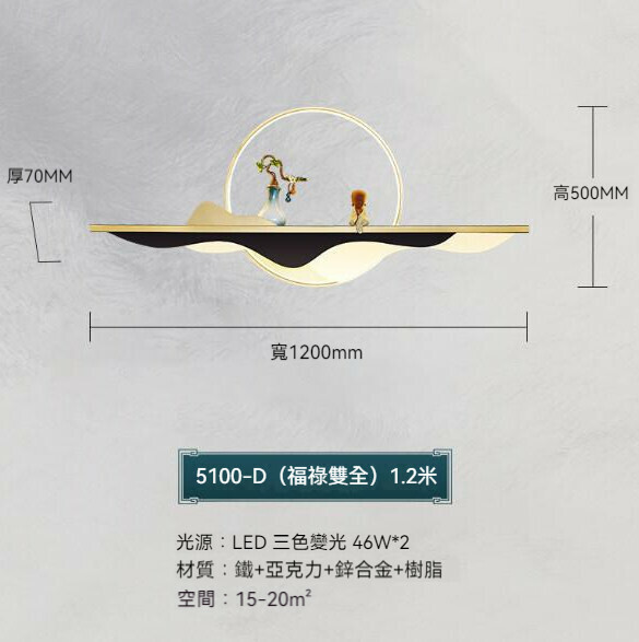 熱推中式背景牆裝飾壁燈（福祿雙全款120cm）【LED三色變光】