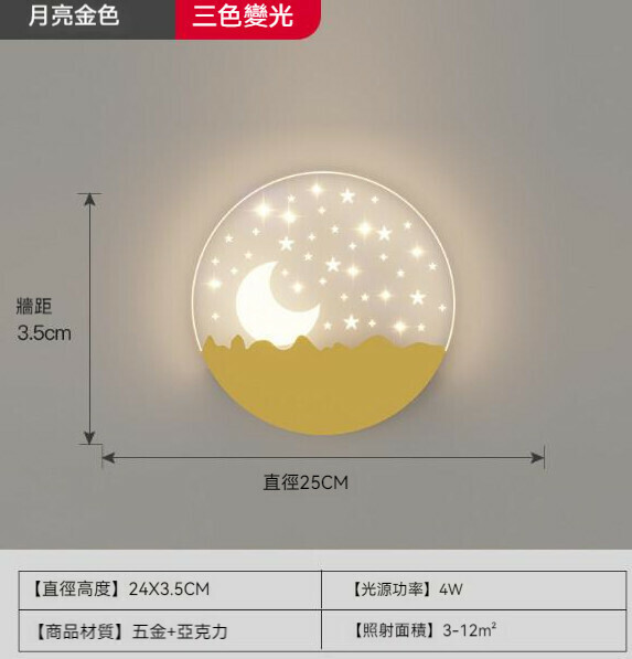 爆款兒童房過道卡通背景牆床頭（618金色）【三色變光】