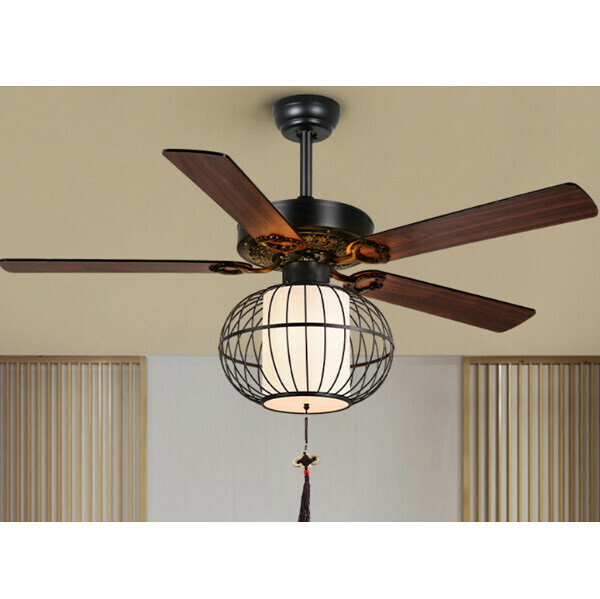 新款中式仿古燈籠吊扇燈LED電扇燈一體(HC1005 52寸-燈籠款-遙控款)(燈體總高：47cm 展開直徑：132cm)