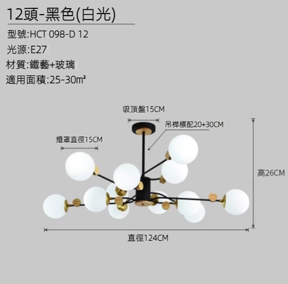 Hot selling creative molecular chandelier (black 12 heads/white light)