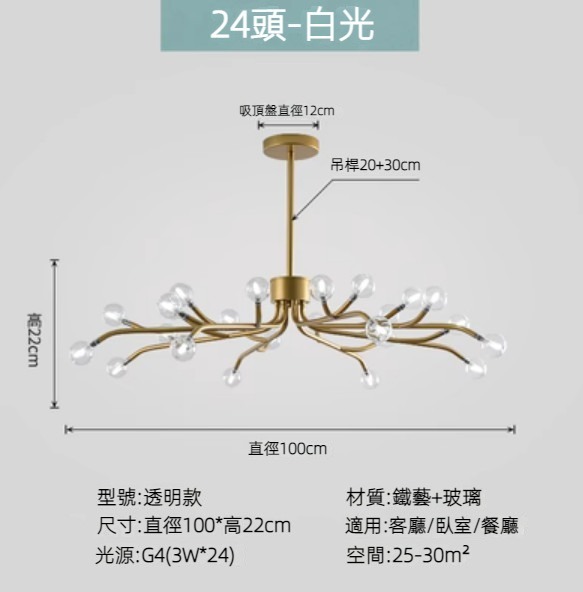 Hot selling Nordic simple firefly lamp chandelier (gold lamp body) (transparent model/24 heads/white light)
