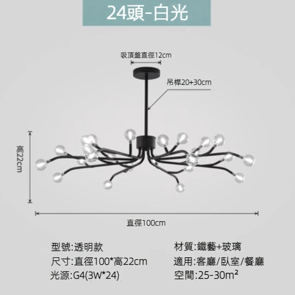 Hot selling Nordic simple firefly lamp chandelier (black lamp body) (transparent model/24 heads/white light)
