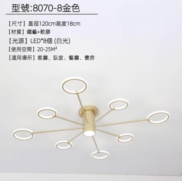 Hot selling LED ring ceiling lamp (8 heads-gold/white light)