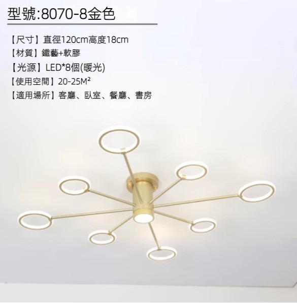 Hot selling LED ring ceiling lamp (8 heads-gold/warm light)