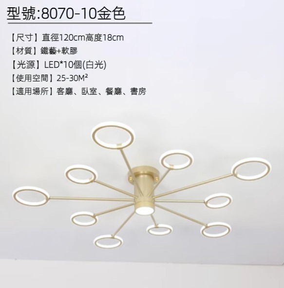 Hot selling LED ring ceiling lamp (10 heads-gold/white light)