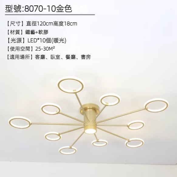 Hot selling LED ring ceiling lamp (10 heads-gold/warm light)