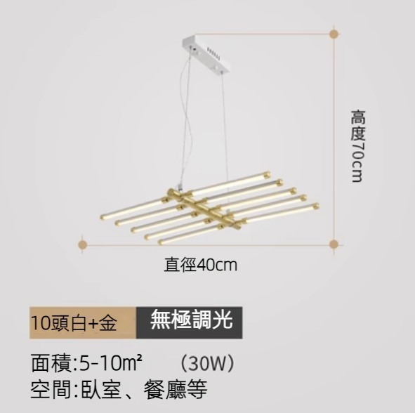 Hot selling creative special-shaped fishbone chandelier (10 heads white + gold / infinite dimming)