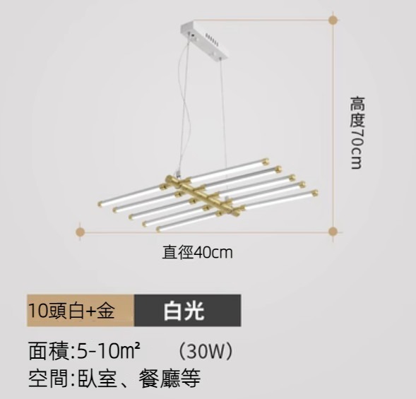 Hot selling creative special-shaped fish bone chandelier (10 heads white + gold / white light)