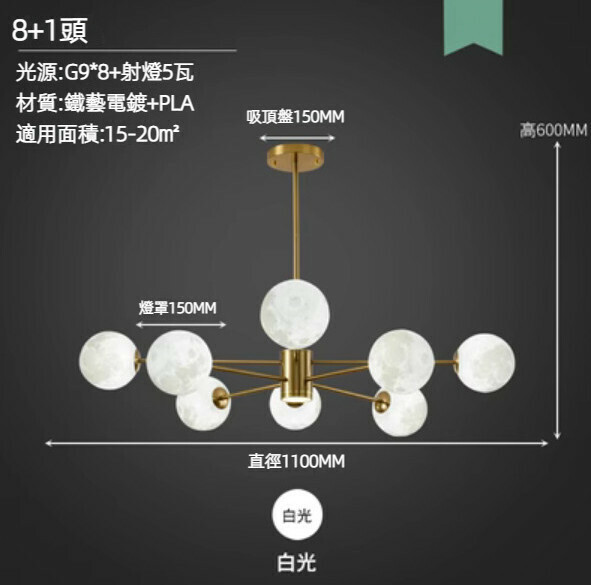 Hot selling creative planet LED chandelier (8 heads diameter 110cm/5w white light)