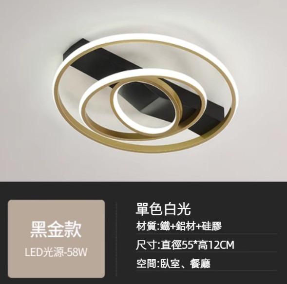Hot Selling Modern Simple LED Ceiling Lamp (Black Gold Model Diameter 55cm - Monochrome White Light)