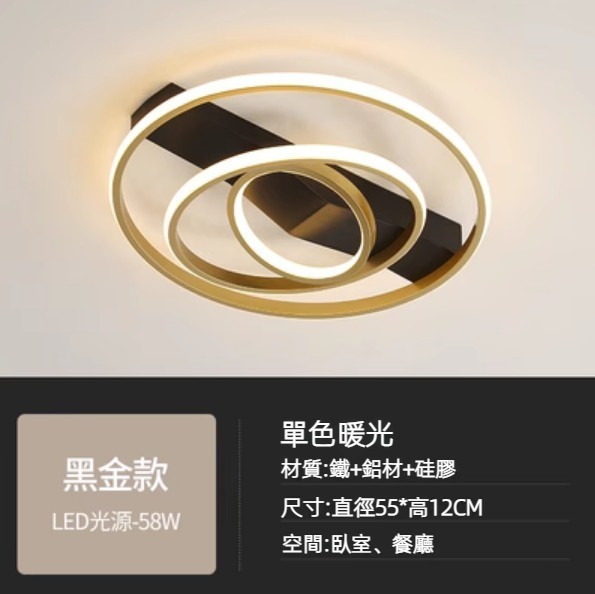 Hot Selling Modern Simple LED Ceiling Lamp (Black Gold Model Diameter 55cm - Monochrome Warm Light)