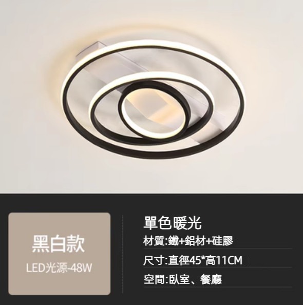 Hot selling modern simple LED ceiling lamp (black and white model, diameter 45cm - single color warm light)