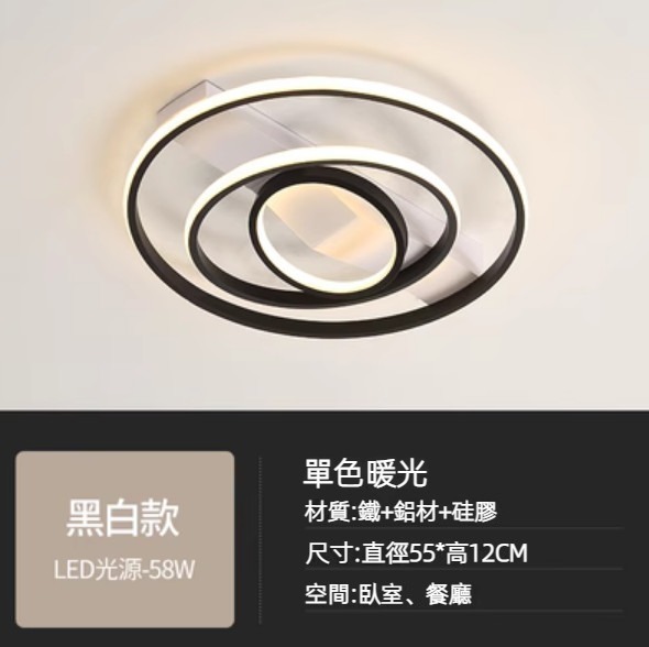 Hot selling modern simple LED ceiling lamp (black and white model, diameter 55cm - single color warm light)