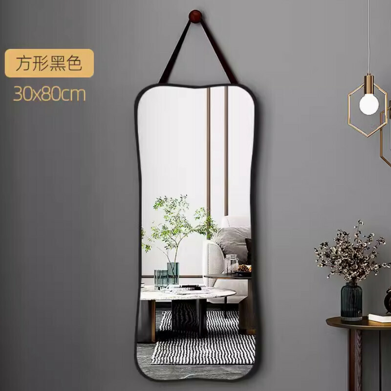 Popular indoor hook fitting mirror wall mirror [black - square 80*30cm] [high definition explosion-proof + indoor hook]