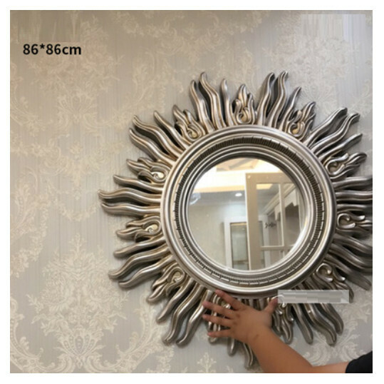 Popular entrance mirror wall hanging sofa wall mirror (antique silver + glass mirror (size: 86*86cm)