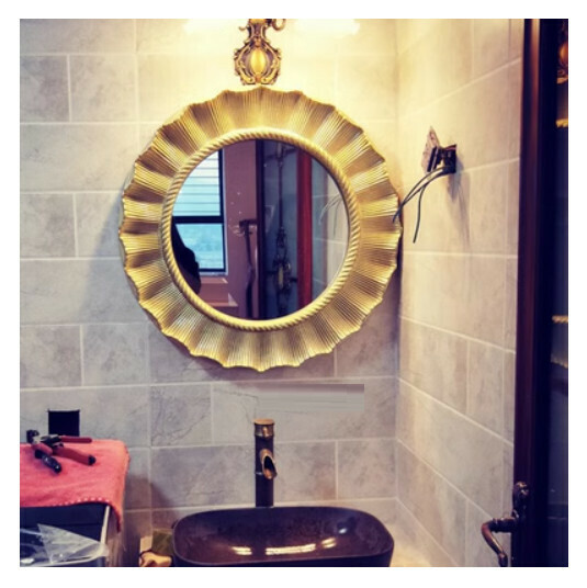 Hot Recommended Bathroom Mirror Entrance Decorative Mirror (Small Antique Gold (Size: Width 65*Height 65CM)