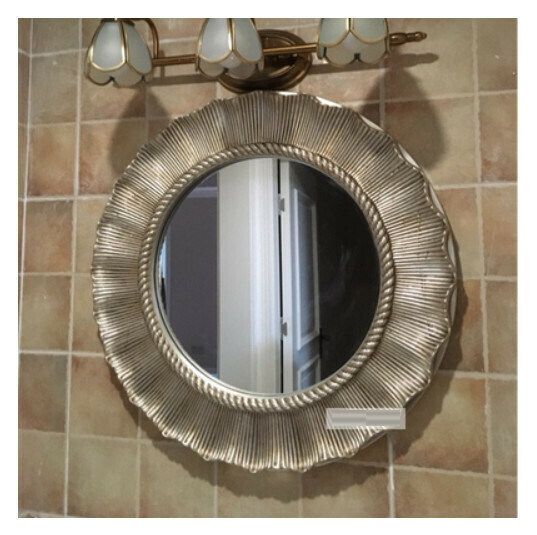Hot recommended bathroom bathroom mirror entrance decorative mirror (small antique silver (size: width 65*height 65CM)