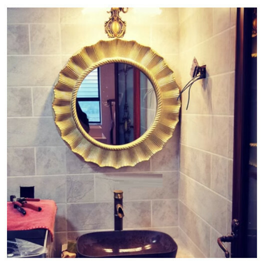 Hotly recommended bathroom mirror, entrance decorative mirror (large antique gold (size: width 85*height 85CM)