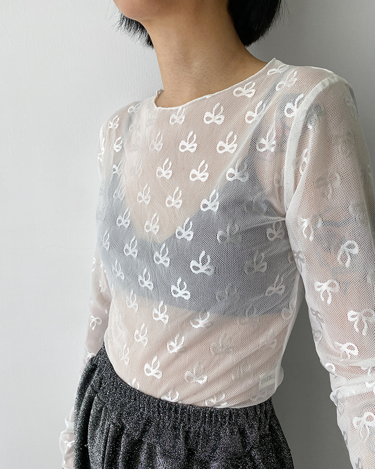 MFT-2559 蝴蝶結網紗上衣 ᴡʜɪᴛᴇ