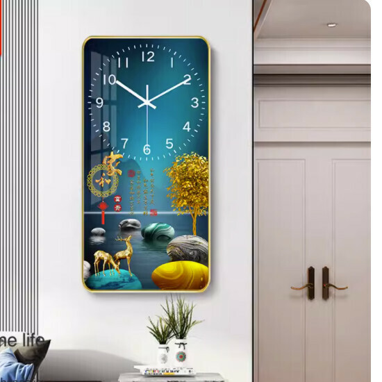 Popular living room wall clock ([crystal porcelain picture]-Jiahefugui medium size [30*60cm])