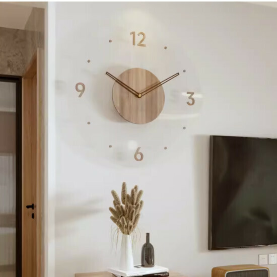 Popular living room wall clock (Nordic walnut wall clock [C style frameless] 14 inches)
