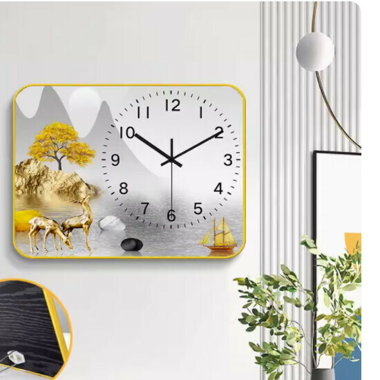Popular living room wall clock ([Crystal Porcelain Picture]-Jinshan Elk Small [30*40cm])