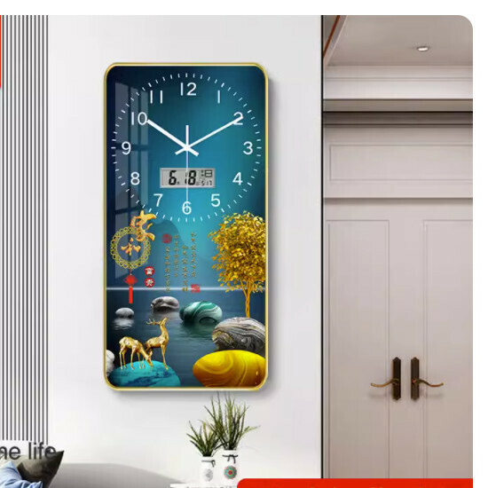 Popular living room wall clock ([crystal porcelain picture]-Jiahe Fugui [calendar type] large size [40*80cm])