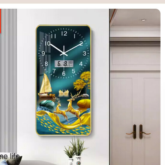 Popular living room wall clock ([crystal porcelain picture]-golden deer like brocade [calendar model] medium size [30*60cm])