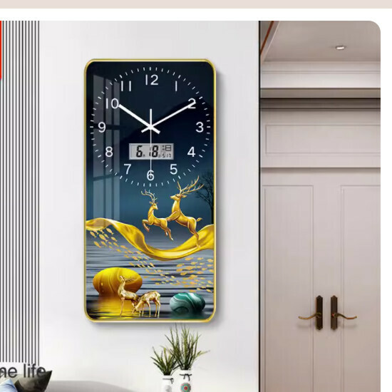Popular living room wall clock ([crystal porcelain picture]-Jinlu Chengxiang [calendar model] medium size [30*60cm])