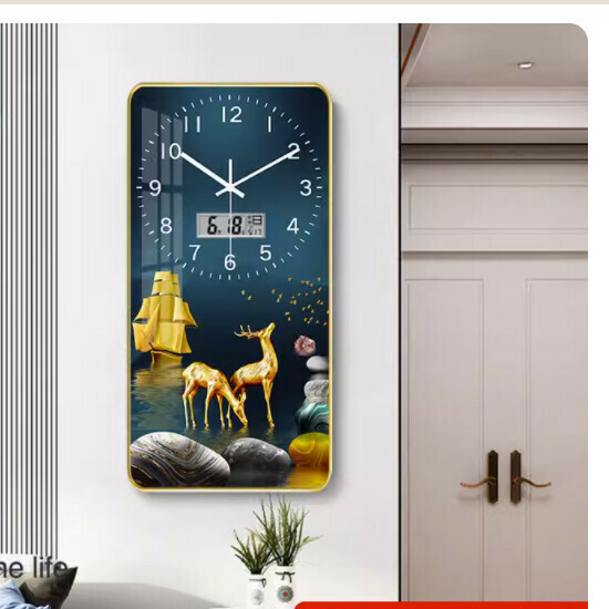 Popular living room wall clock ([crystal porcelain picture]-Jinlu Yunlai [calendar type] large size [40*80cm])