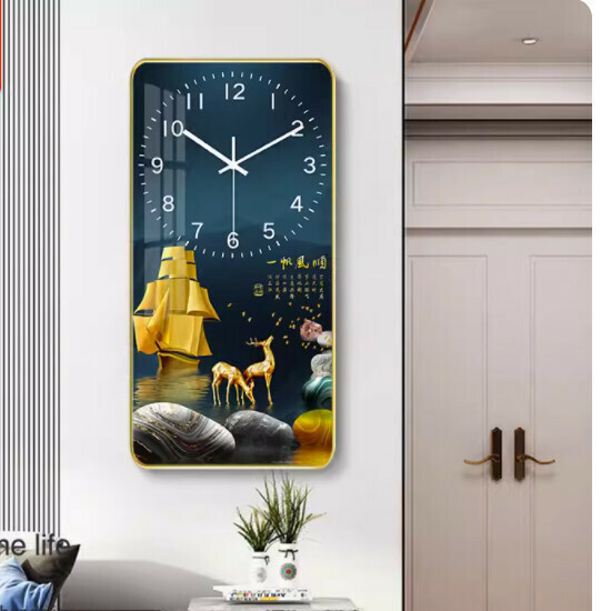 Popular living room wall clock ([crystal porcelain picture]-smooth sailing, medium size [30*60cm])