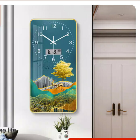 Popular living room wall clock ([crystal porcelain picture]-Fulu Shengcai [calendar type] large size [40*80cm])
