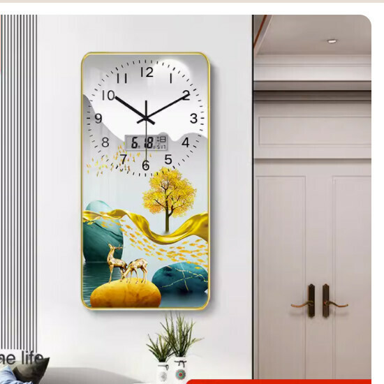 Popular living room wall clock ([crystal porcelain picture] - Shi Lai Run [calendar type] medium size [30*60cm])